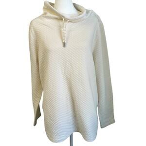 LL Bean Soft Cozy Pull Over Cowl Neck Sweatshirt Quilted Design Cream  size XL